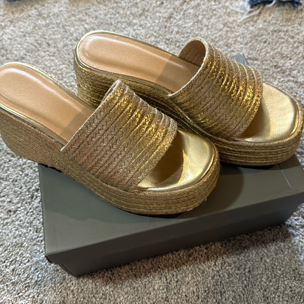 Gold wedge sandals